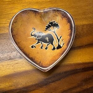 Hand Carved Etched African Soapstone Elephant Heart Shaped Trinket Dish